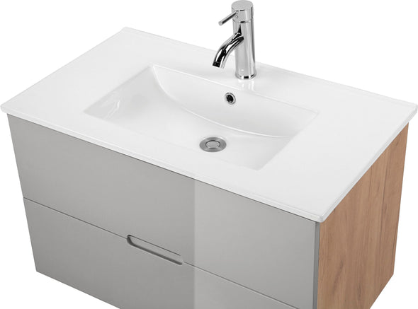 Set mobilier baie Lund cu masca, lavoar si dulap, 80 cm lățime - LunaHome.ro