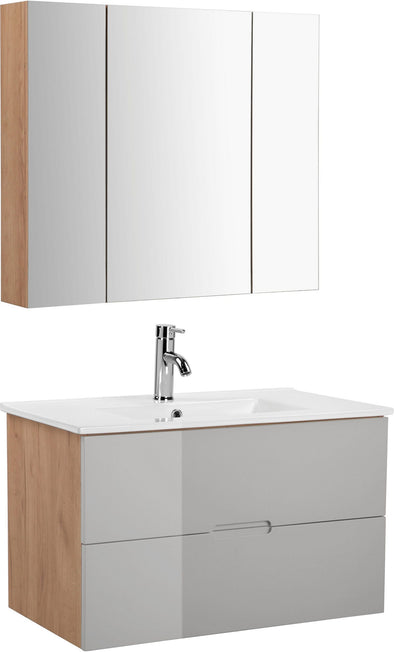 Set mobilier baie Lund cu masca, lavoar si dulap, 80 cm lățime - LunaHome.ro