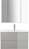 Set mobilier baie Lund cu masca, lavoar si dulap, 80 cm lățime - LunaHome.ro