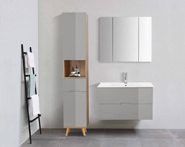 Set mobilier baie Lund cu masca, lavoar si dulap, 80 cm lățime - LunaHome.ro