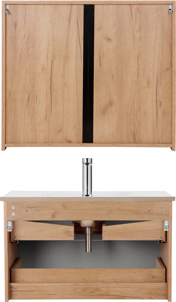 Set mobilier baie Lund cu masca, lavoar si dulap, 80 cm lățime - LunaHome.ro