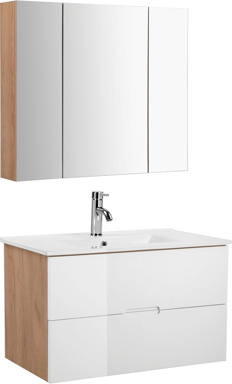 Set mobilier baie Lund cu masca, lavoar si dulap, 80 cm lățime - LunaHome.ro