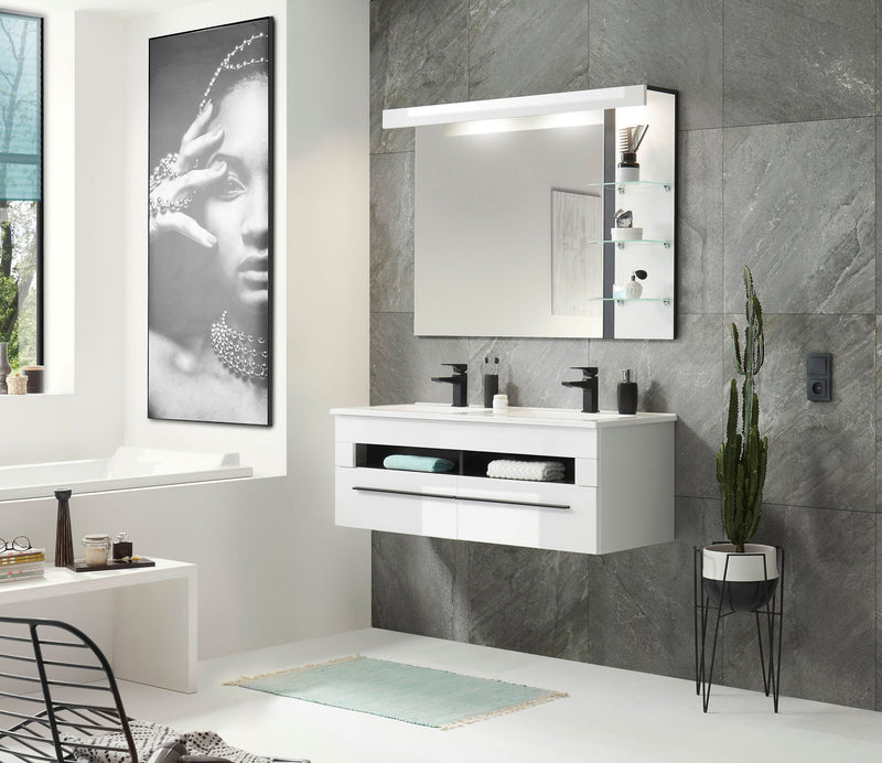 Set mobilier baie Panarea cu lavoar dublu si oglinda 120 cm - LunaHome.ro