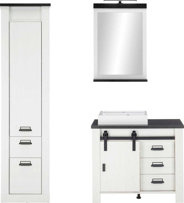 Set mobilier baie Sherwood alb cu aspect de lemn 3 piese