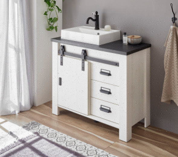 Set mobilier baie Sherwood alb cu aspect de lemn 3 piese