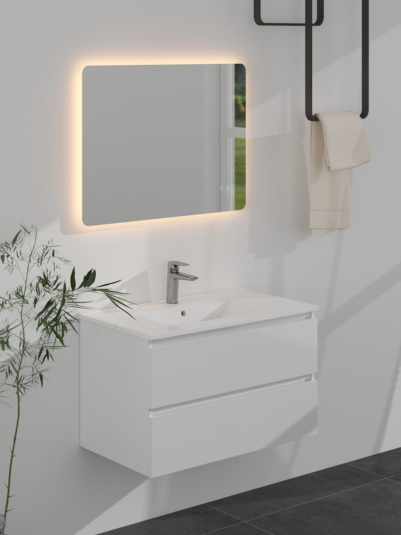 Set mobilier baie cu oglinda LED, masca si lavoar Toledo 80 cm - LunaHome.ro