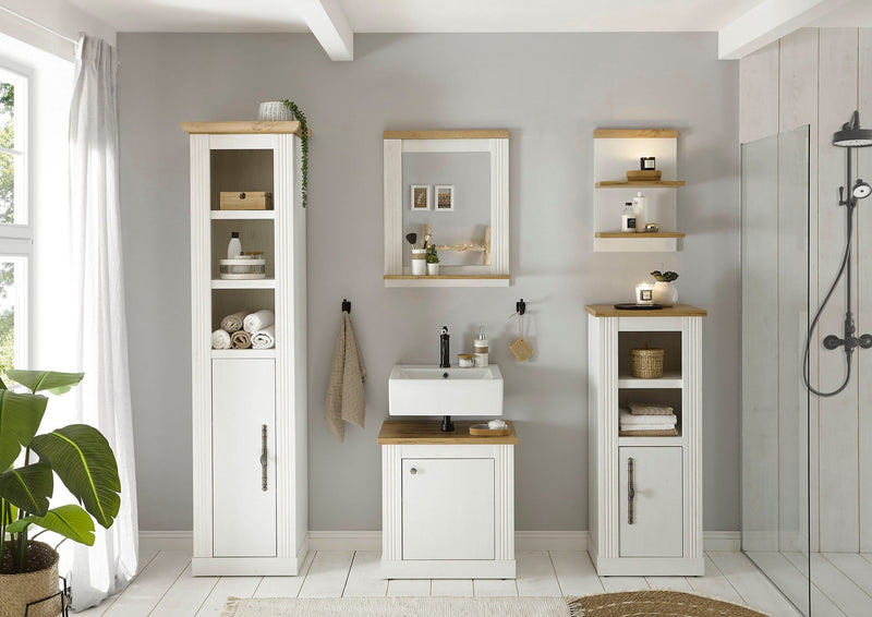 Set mobilier de baie Westminster alb cu aspect de lemn din 5 piese