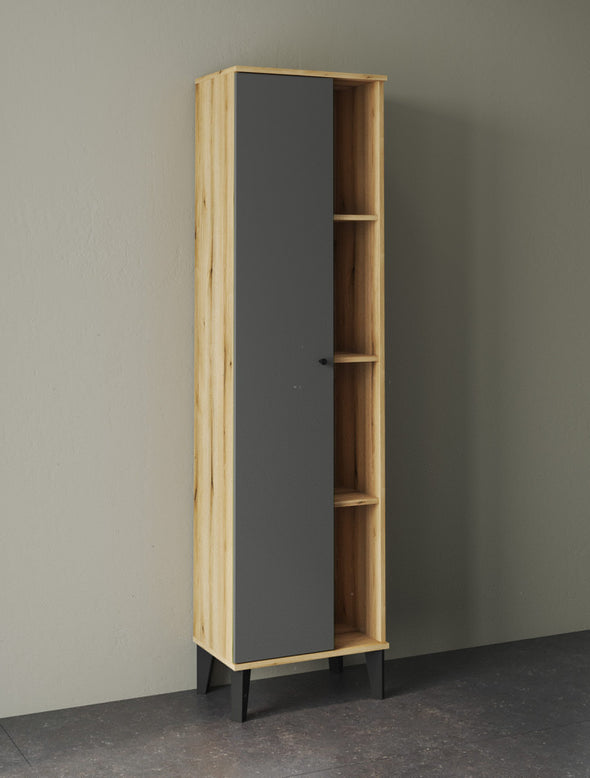 Set mobilier de baie modern Oslo din 5 piese gri cu stejar