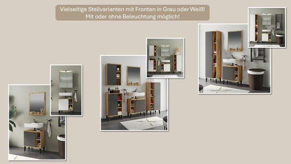 Set mobilier de baie modern Oslo din 5 piese gri cu stejar