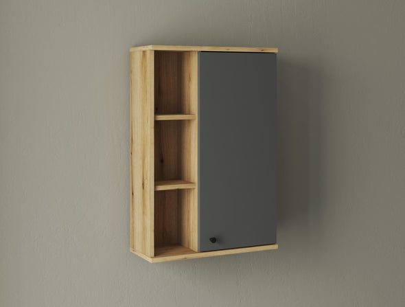 Set mobilier de baie modern Oslo din 5 piese gri cu stejar