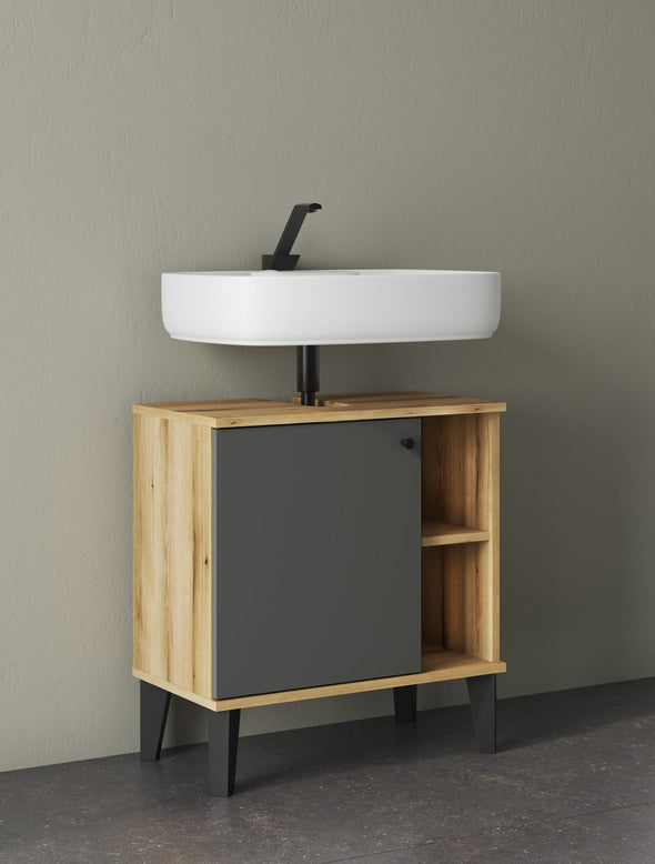 Set mobilier de baie modern Oslo din 5 piese gri cu stejar