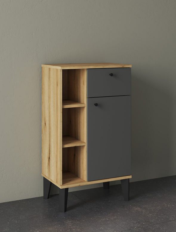 Set mobilier de baie modern Oslo din 5 piese gri cu stejar