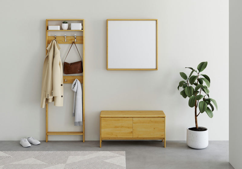 Set mobilier de hol Luven cu banca, oglinda si cuier din lemn de pin