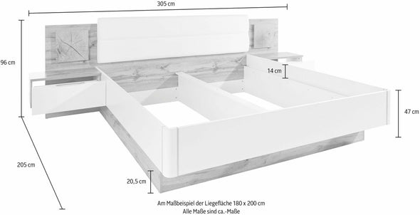 Set pat cu 2 noptiere Capri cu iluminat LED integrat, 180x200 cm