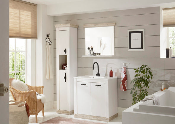 Set pentru baie Florenz din 3 piese, stil romantic alb cu chiuvetă inclusă - LunaHome.ro