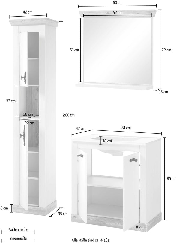 Set pentru baie Florenz din 3 piese, stil romantic alb cu chiuvetă inclusă - LunaHome.ro