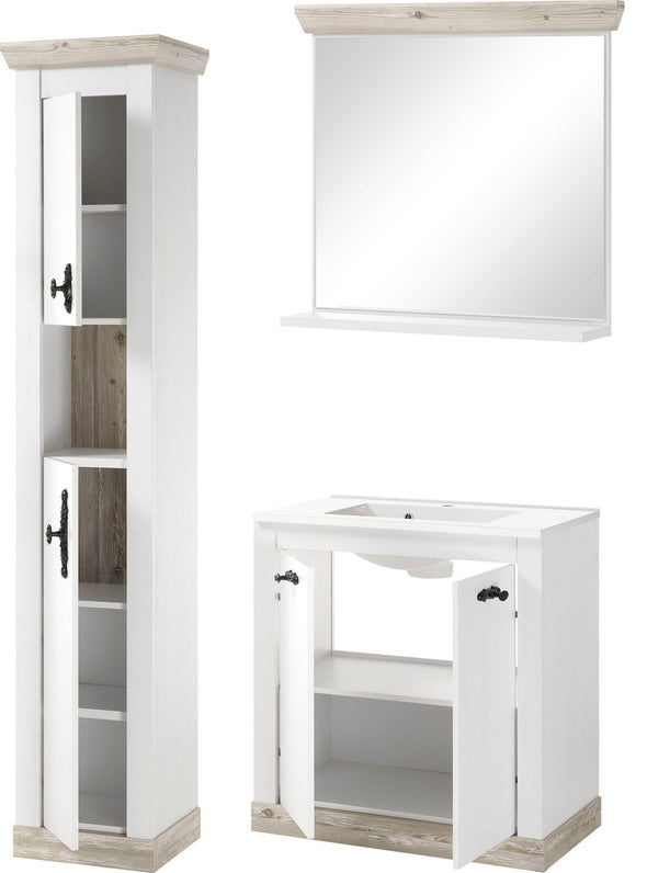 Set pentru baie Florenz din 3 piese, stil romantic alb cu chiuvetă inclusă - LunaHome.ro