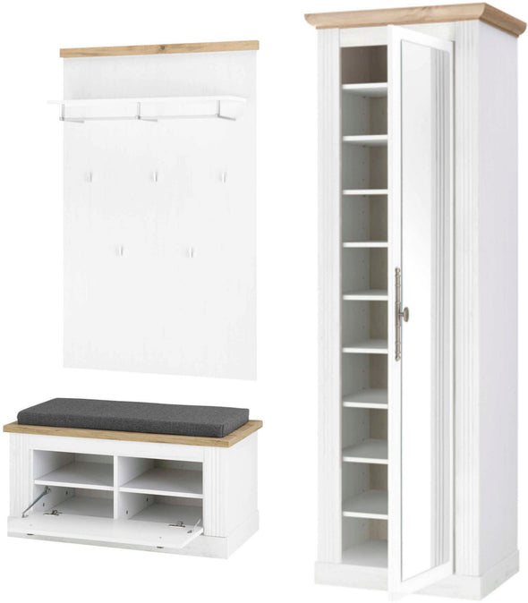 Set pentru hol Westminster elegant din 3 piese alb cu aspect de lemn - LunaHome.ro