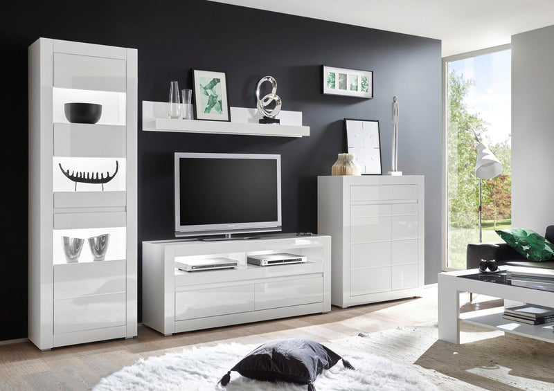 Set pentru living Carat alb lucios modern 4 piese 316 cm lungime