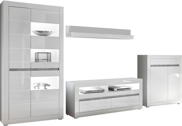 Set pentru living Carat din 4 piese, design modern alb lucios, 370 cm lungime - LunaHome.ro