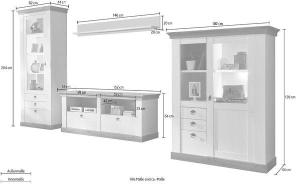 Set pentru living »Cremona«, 4 piese, cu aspect de lemn alb si stejar