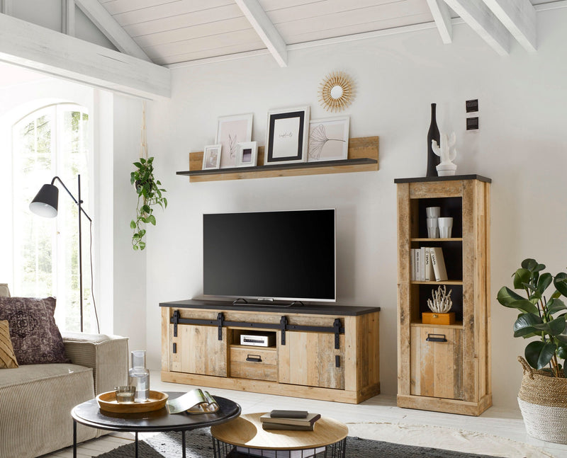 Set pentru living din 3 piese SHERWOOD cu aspect de lemn 233 cm latime