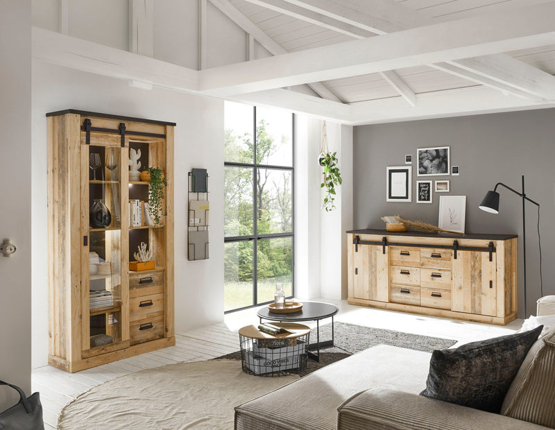 Set vitrina si comoda »SHERWOOD« cu aspect rustic, decor antichizat - LunaHome.ro