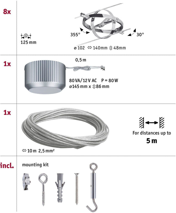Sistem de lumini Paulmann Cardan cu 8 spoturi si lungime reglabilă