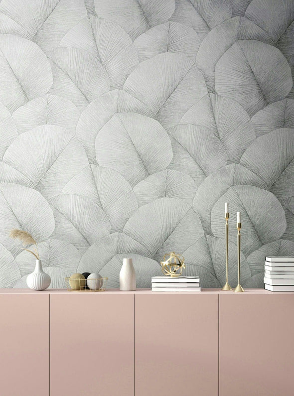 Tapet Blissful Botanics gri cu model vegetal gri - LunaHome.ro