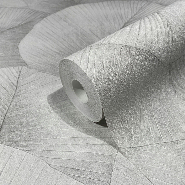 Tapet Blissful Botanics gri cu model vegetal gri - LunaHome.ro