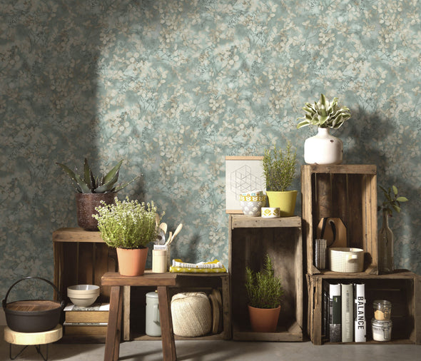Tapet lavabil Purity cu model romantic gofrat verde - LunaHome.ro