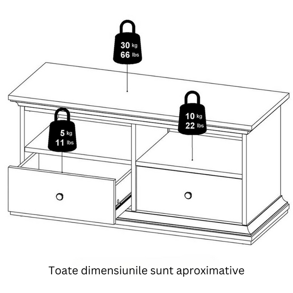 Comodă Tv Paris cu design romantic gri antracit, 102 cm lățime - LunaHome.ro