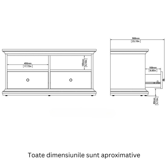 Comodă Tv Paris cu design romantic gri antracit, 102 cm lățime - LunaHome.ro