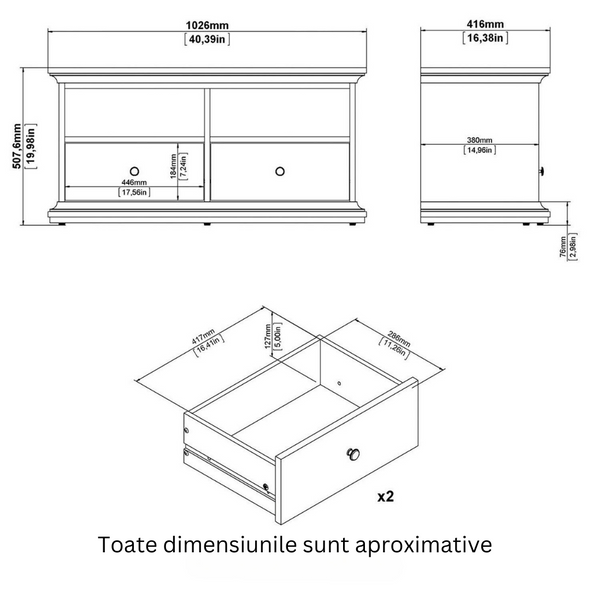 Comodă Tv Paris cu design romantic gri antracit, 102 cm lățime - LunaHome.ro