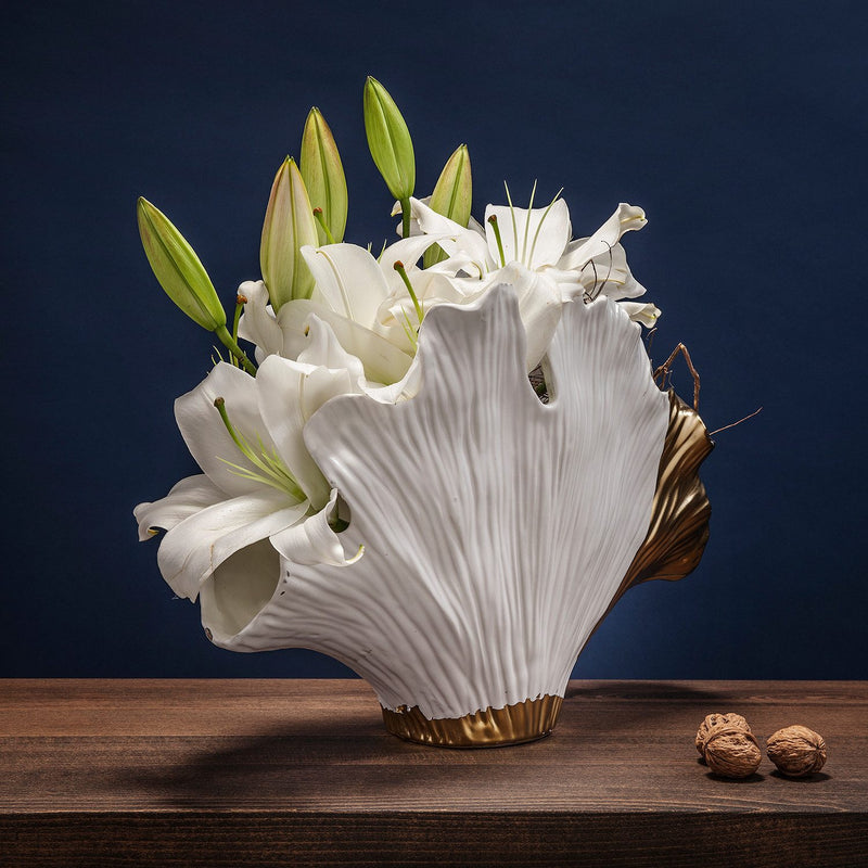 Vază de masă Kare Design Ginkgo Elegance alba 32 cm - LunaHome.ro