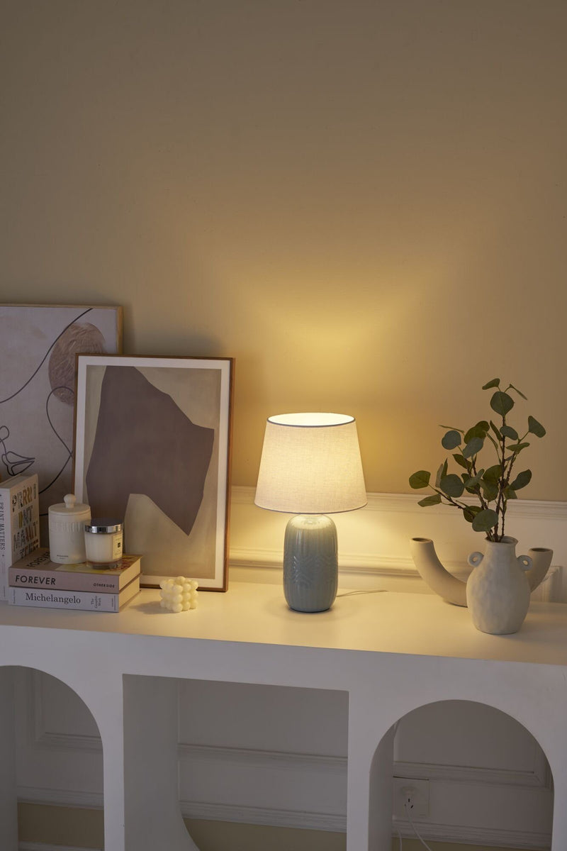 Veioza Glowing cu baza din ceramica si abajur textil 40 cm - LunaHome.ro