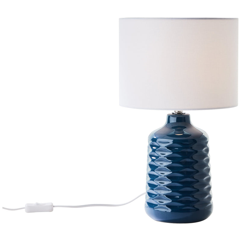 Veioza Ilysa cu baza din ceramica albastra si abajur textil - LunaHome.ro