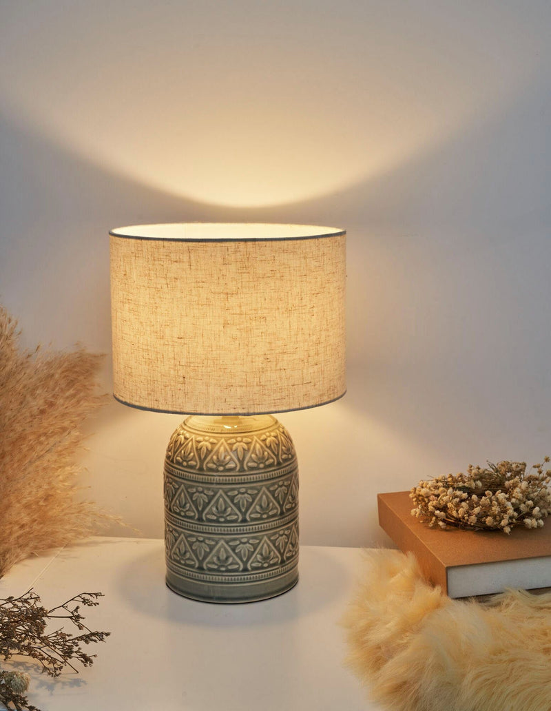 Veioza Tender Pearl din ceramica cu abajur textil 36 cm - LunaHome.ro