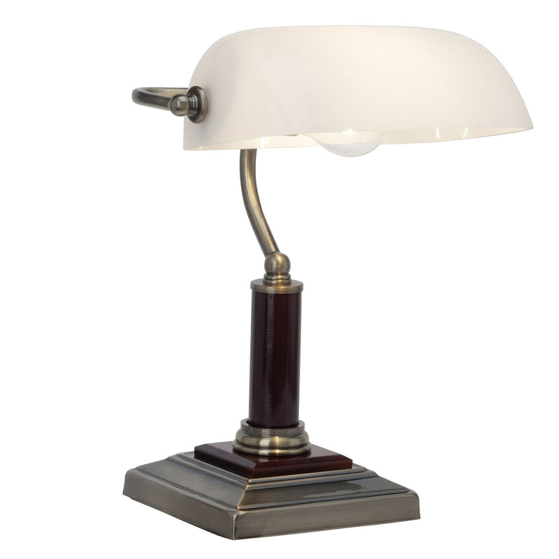 Veioza de birou Bankir retro cu abajur din sticla alba - LunaHome.ro