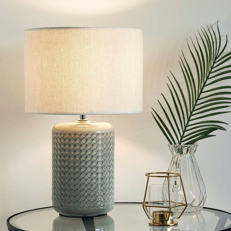 Veioza eleganta Glow cu baza ceramica si abajur textil 40 cm - LunaHome.ro