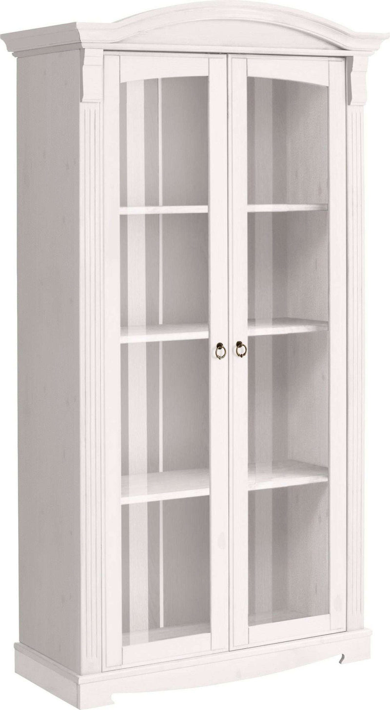 Vitrina Anna din lemn masiv de pin alb rustic 97 cm latime