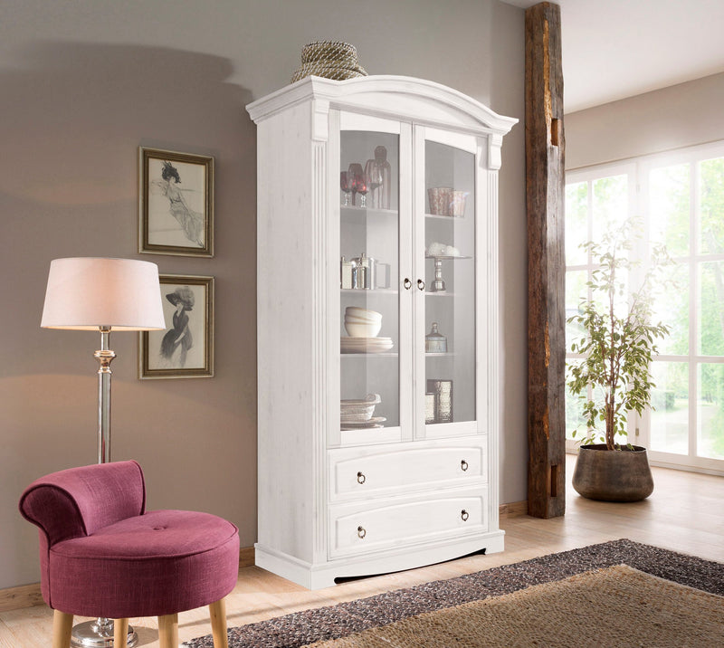Vitrina Anna din lemn masiv de pin alb rustic, 100 cm latime - LunaHome.ro