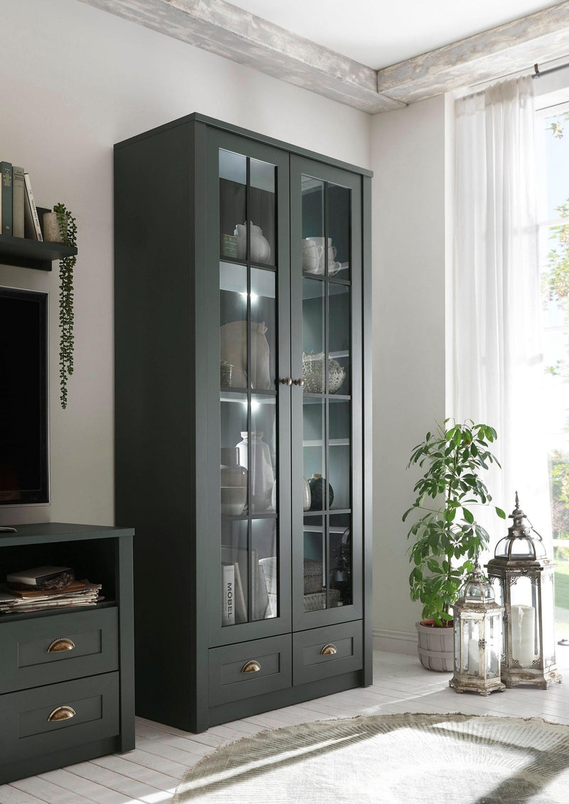 Vitrină Ascott verde elegant cu 2 uși 90 cm lățime - LunaHome.ro