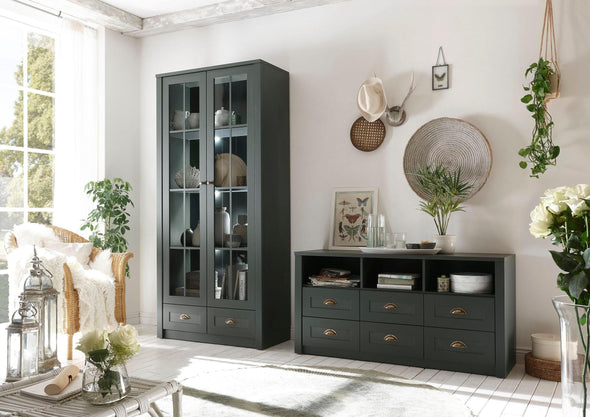 Vitrină Ascott verde elegant cu 2 uși 90 cm lățime