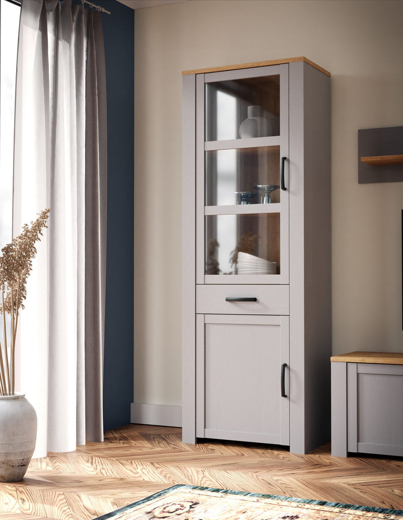Vitrina Bohol gri deschis mat cu sticla 72 cm lățime - LunaHome.ro