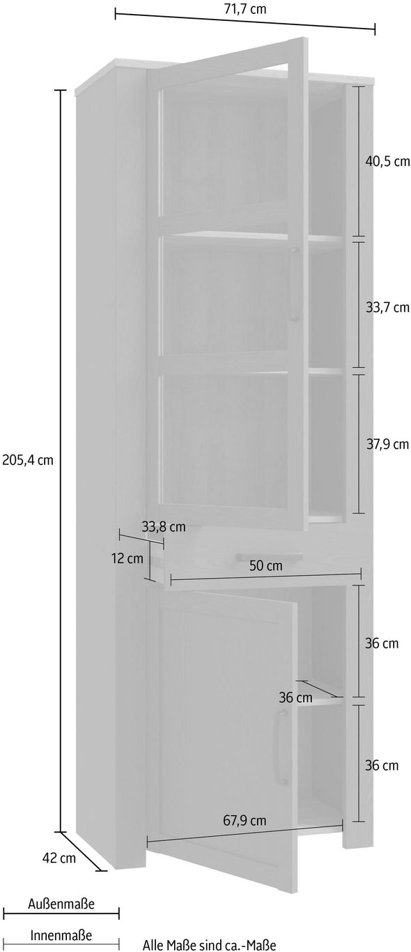 Vitrina Bohol gri deschis mat cu sticla 72 cm lățime