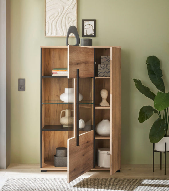 Vitrina Cantara cu fronturi culoarea stejarului 90 cm latime - LunaHome.ro