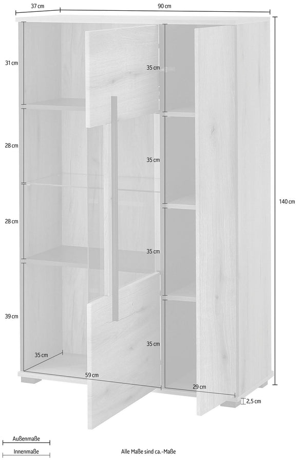 Vitrina Cantara cu fronturi culoarea stejarului 90 cm latime - LunaHome.ro