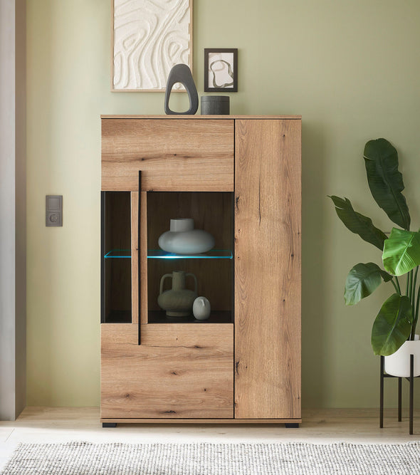 Vitrina Cantara cu fronturi culoarea stejarului 90 cm latime - LunaHome.ro