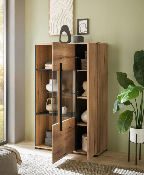 Vitrina Cantara cu fronturi culoarea stejarului 90 cm latime - LunaHome.ro